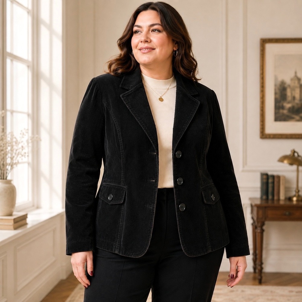 Lane Bryant Black Corduroy Blazer Jacket 18/20W Plus Size Cotton Stretch Office